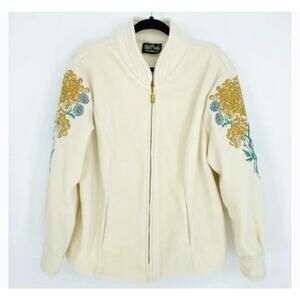 Bob Mackie Wearable Art Fleece Full Zip Jacket Floral Embroidered Women's Size S